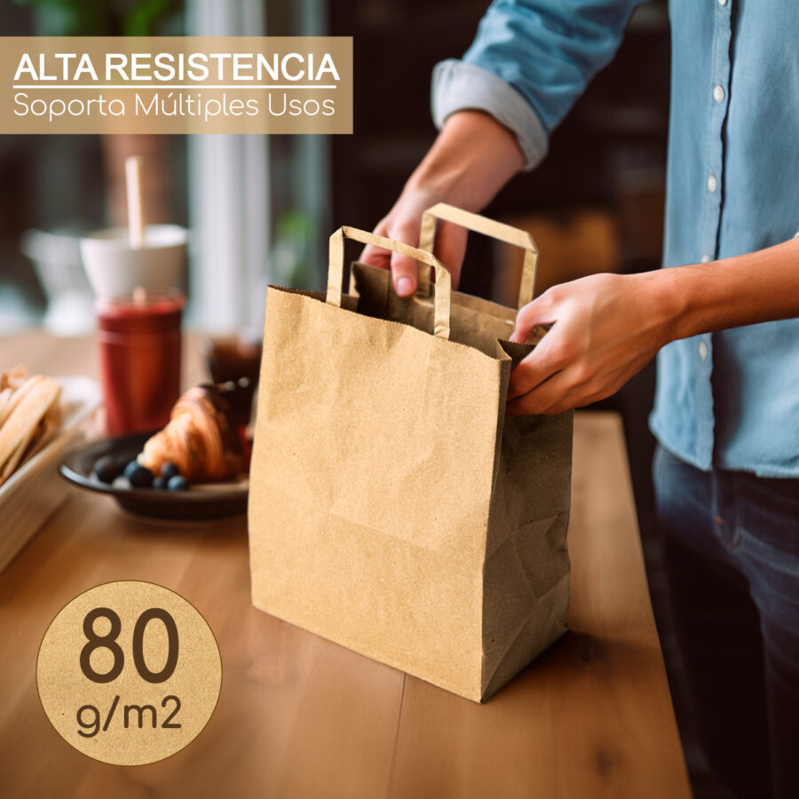 Bolsas kraft con Asa Plana 22x31x11 (100uds,80g/m²) - Imagen 5