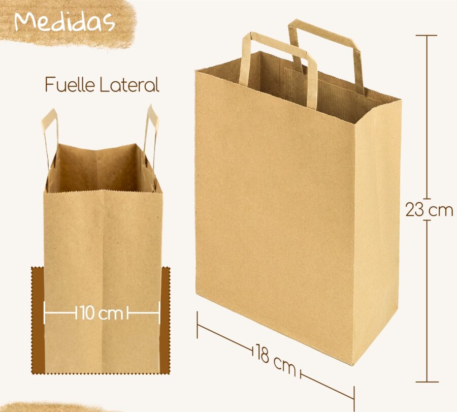 Bolsas kraft con Asa Plana 18x23x10 (1000uds,80g/m²) - Imagen 2